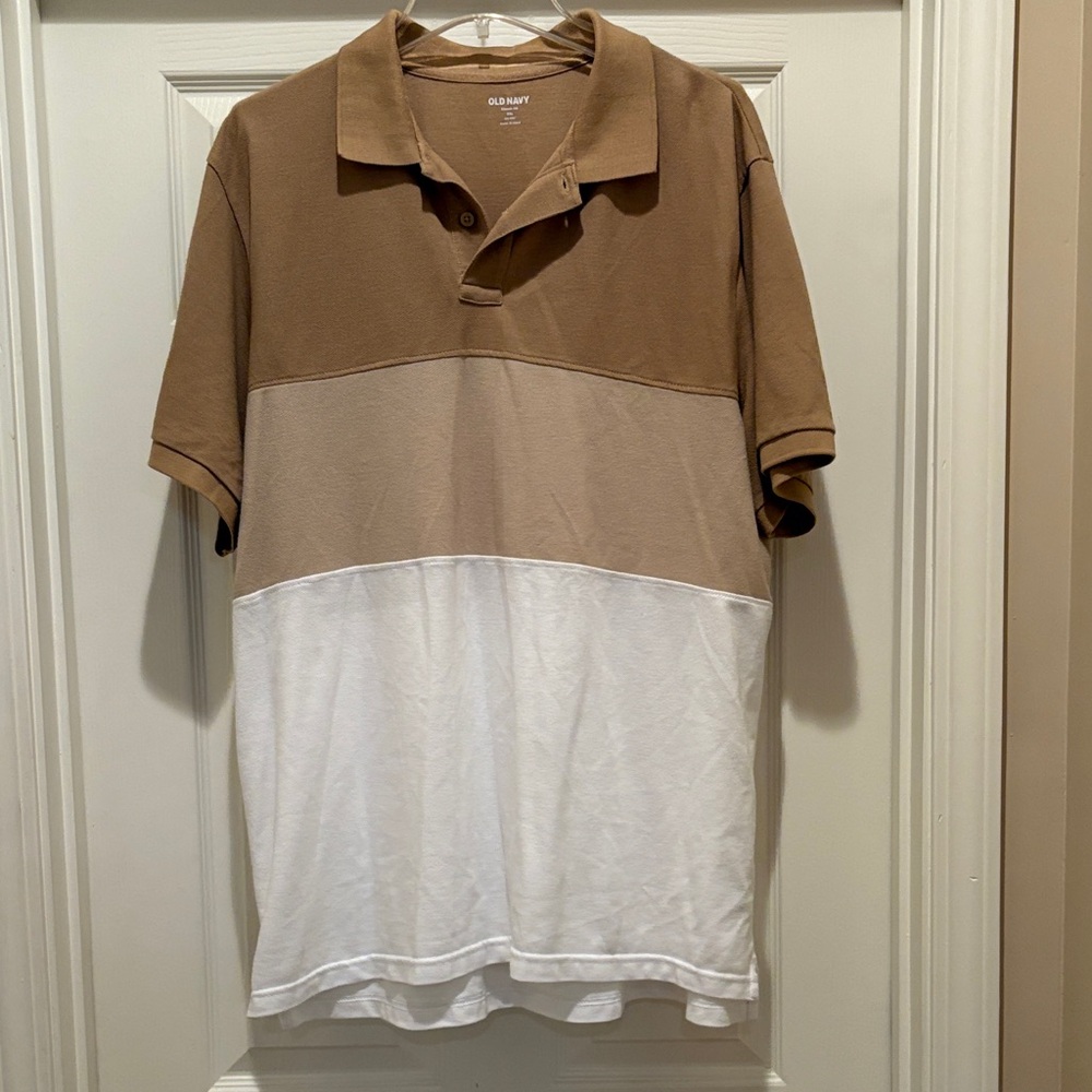 Old Navy Men's Three-Tone Polo in Brown, Tan & White